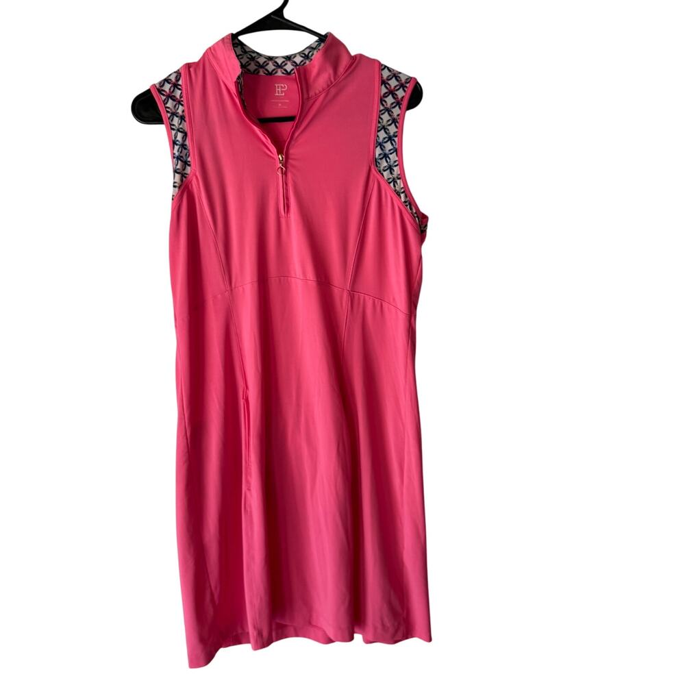 EP New York Sleeveless Golf Dress Pink Medium Zip Neck Stretch Activewear Medium